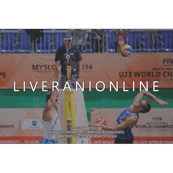 14.06.2014 , Myslowice , Slupna , siatkowka plazowa , Mistrzostwa Swiata U23 , Haralds , Armands (niebieskie) Losiak , Bryl (biale) N/Z Michal Bryl , Abolins Armands Fot. Karol Bartnik / MPAimages.com / Newspix.pl --- Newspix.pl World Championships in beach volleyball U23 AG ALDO LIVERANI SAS ONLY ITALY *** Local Caption *** www.newspix.pl mail us: info@newspix.pl call us: 0048 022 23 22 222 --- Polish Picture Agency by Ringier Axel Springer Poland