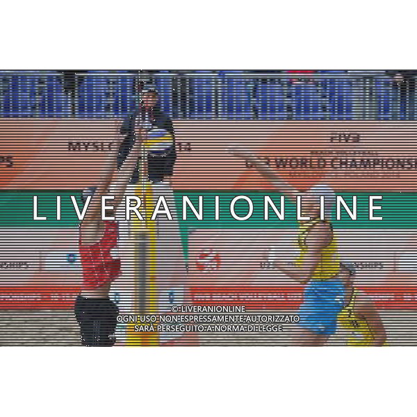 14.06.2014 , Myslowice , Slupna , siatkowka plazowa , Mistrzostwa Swiata U23 , Buivids , Reinis (czerwone) Kosiak , Rudol (zolte) N/Z Pekmanis Reinis , Maciej Rudol Fot. Karol Bartnik / MPAimages.com / Newspix.pl --- Newspix.pl World Championships in beach volleyball U23 AG ALDO LIVERANI SAS ONLY ITALY *** Local Caption *** www.newspix.pl mail us: info@newspix.pl call us: 0048 022 23 22 222 --- Polish Picture Agency by Ringier Axel Springer Poland