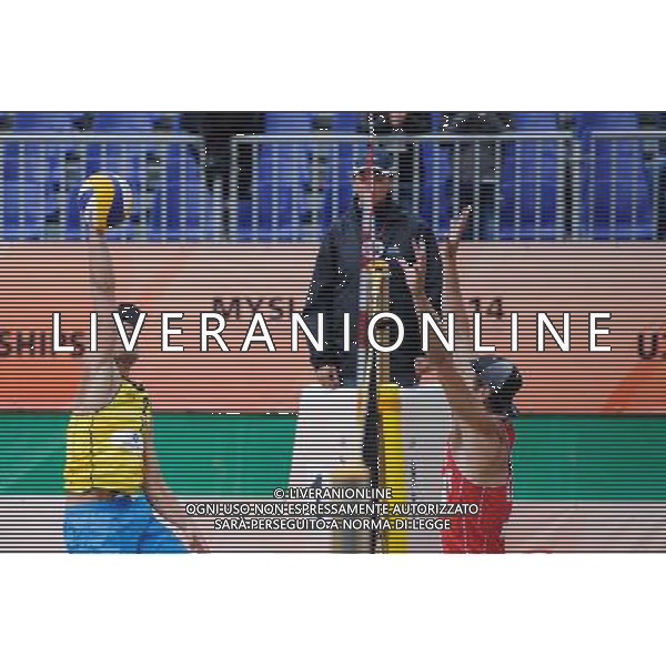 14.06.2014 , Myslowice , Slupna , siatkowka plazowa , Mistrzostwa Swiata U23 , Buivids , Reinis (czerwone) Kosiak , Rudol (zolte) N/Z Maciej Kosiak , Peikmanis Reinis Fot. Karol Bartnik / MPAimages.com / Newspix.pl --- Newspix.pl World Championships in beach volleyball U23 AG ALDO LIVERANI SAS ONLY ITALY *** Local Caption *** www.newspix.pl mail us: info@newspix.pl call us: 0048 022 23 22 222 --- Polish Picture Agency by Ringier Axel Springer Poland