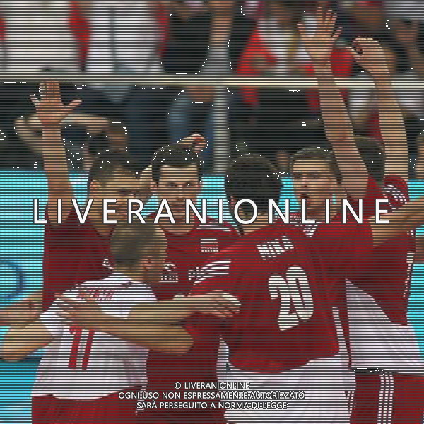 15.06.2014 LODZ - ATLAS ARENA SIATKOWKA MEZCZYNZ, FIVB LIGA SWIATOWA 2014 (FIVB MEN\'S VOLLEYBALL WORLD LEAGUE 2014 ) MECZ POLSKA - WLOCHY (GAME POLAND - ITALY) NZ OD LEWEJ FABIAN DRZYZGA , PAWEL ZATORSKI , RAFAL BUSZEK , MATEUSZ MIKA , MARIUSZ WLAZLY RADOSC FOTO JAKUB PIASECKI / CYFRASPORT/NEWSPIX.PL --- Newspix.pl ag aldo liverani sas only italy *** Local Caption *** www.newspix.pl mail us: info@newspix.pl call us: 0048 022 23 22 222 --- Polish Picture Agency by Ringier Axel Springer Poland