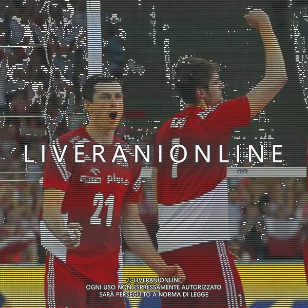 15.06.2014 LODZ - ATLAS ARENA SIATKOWKA MEZCZYNZ, FIVB LIGA SWIATOWA 2014 (FIVB MEN\'S VOLLEYBALL WORLD LEAGUE 2014 ) MECZ POLSKA - WLOCHY (GAME POLAND - ITALY) NZ (L) RAFAL BUSZEK , (P) KAROL KLOS RADOSC BRAMKA GOL FOTO JAKUB PIASECKI / CYFRASPORT/NEWSPIX.PL --- Newspix.pl ag aldo liverani sas only italy *** Local Caption *** www.newspix.pl mail us: info@newspix.pl call us: 0048 022 23 22 222 --- Polish Picture Agency by Ringier Axel Springer Poland
