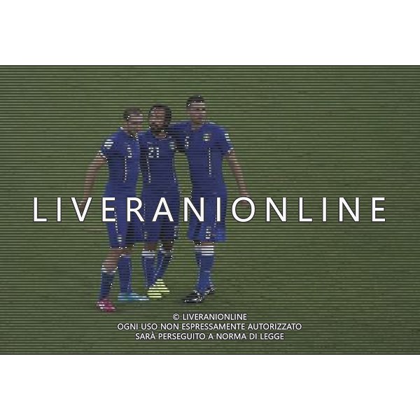 (140614) -- MANAUS, June 14, 2014 () -- Italy\'s Andrea Pirlo (C), Giorgio Chiellini (L) and Thiago Motta react at the end of a Group D match between England and Italy of 2014 FIFA World Cup at the Arena Amazonia Stadium in Manaus, Brazil, June 14, 2014. Italy won 2-1 over England on Saturday. (/Liao Yujie)(pcy) AG ALDOL IVERANI SAS ONLY ITALY