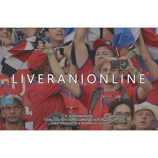 (140614) -- FORTALEZA, June 14, 2014 () -- Costa Rica\'s fans cheer during a Group D match between Uruguay and Costa Rica of 2014 FIFA World Cup in the Estadio Castelao Stadium in Fortaleza, Brazil, June 14, 2014. (/Guo Yong)(rh) AG ALDO LIVERANI SAS ONLY ITALY