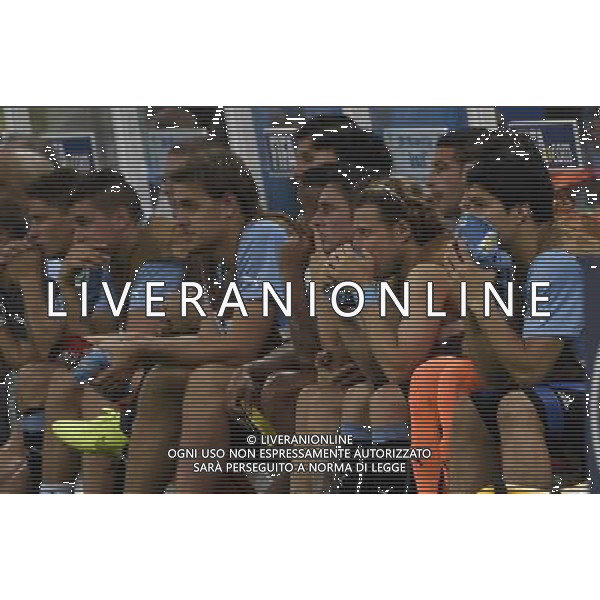 (140614) -- FORTALEZA, June 14, 2014 () -- Uruguay\'s players on the bench react during a Group D match between Uruguay and Costa Rica of 2014 FIFA World Cup at the Estadio Castelao Stadium in Fortaleza, Brazil, June 14, 2014. Costa Rica won 3-1 over Uruguay on Saturday.(/Lui Siu Wai)(pcy) AG ALDO LIVERANI SAS ONLY ITALY