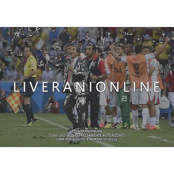 (140614) -- FORTALEZA, June 14, 2014 () -- Costa Rica\'s coach Jorge Luis Pinto (front) shouts to players on the field during a Group D match between Uruguay and Costa Rica of 2014 FIFA World Cup at the Estadio Castelao Stadium in Fortaleza, Brazil, June 14, 2014. Costa Rica won 3-1 over Uruguay on Saturday.(/Lui Siu Wai)(pcy) AG ALDO LIVERANI SAS ONLY ITALY