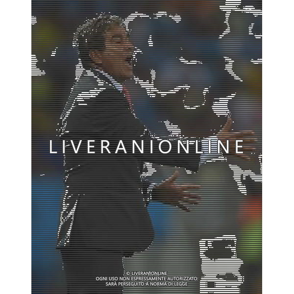 (140614) -- FORTALEZA, June 14, 2014 () -- Costa Rica\'s coach Jorge Luis Pinto reacts during a Group D match between Uruguay and Costa Rica of 2014 FIFA World Cup in the Estadio Castelao Stadium in Fortaleza, Brazil, June 14, 2014. Costa Rica won 3-1 over Uruguay on Saturday. (/Guo Yong)(rh) AG ALDO LIVERANI SAS ONLY ITALY