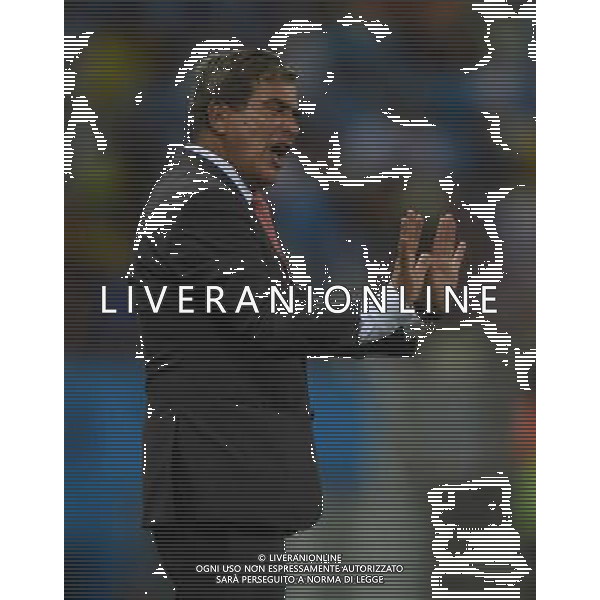 (140614) -- FORTALEZA, June 14, 2014 () -- Costa Rica\'s coach Jorge Luis Pinto reacts during a Group D match between Uruguay and Costa Rica of 2014 FIFA World Cup in the Estadio Castelao Stadium in Fortaleza, Brazil, June 14, 2014. Costa Rica won 3-1 over Uruguay on Saturday. (/Guo Yong)(rh) AG ALDO LIVERANI SAS ONLY ITALY