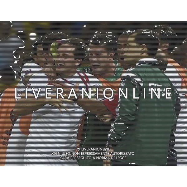 (140614) -- FORTALEZA, June 14, 2014 () -- Costa Rica\'s Marco Urena (L, front) celebrates his goal with his teammates during a Group D match between Uruguay and Costa Rica of 2014 FIFA World Cup at the Estadio Castelao Stadium in Fortaleza, Brazil, June 14, 2014. Costa Rica won 3-1 over Uruguay on Saturday.(/Lui Siu Wai)(pcy) AG ALDO LIVERANI SAS ONLY ITALY