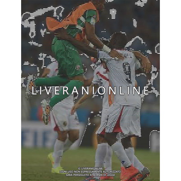 (140614) -- FORTALEZA, June 14, 2014 () -- Costa Rica\'s players celebrate their victory after a Group D match between Uruguay and Costa Rica of 2014 FIFA World Cup in the Estadio Castelao Stadium in Fortaleza, Brazil, June 14, 2014. Costa Rica won 3-1 over Uruguay on Saturday. (/Guo Yong)(rh) AG ALDO LIVERANI SAS ONLY ITALY