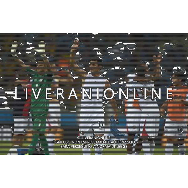 (140614) -- FORTALEZA, June 14, 2014 () -- Costa Rica\'s player greet the audience after a Group D match between Uruguay and Costa Rica of 2014 FIFA World Cup in the Estadio Castelao Stadium in Fortaleza, Brazil, June 14, 2014. Costa Rica won 3-1 over Uruguay on Saturday. (/Guo Yong)(rh) AG ALDO LIVERANI SAS ONLY ITALY