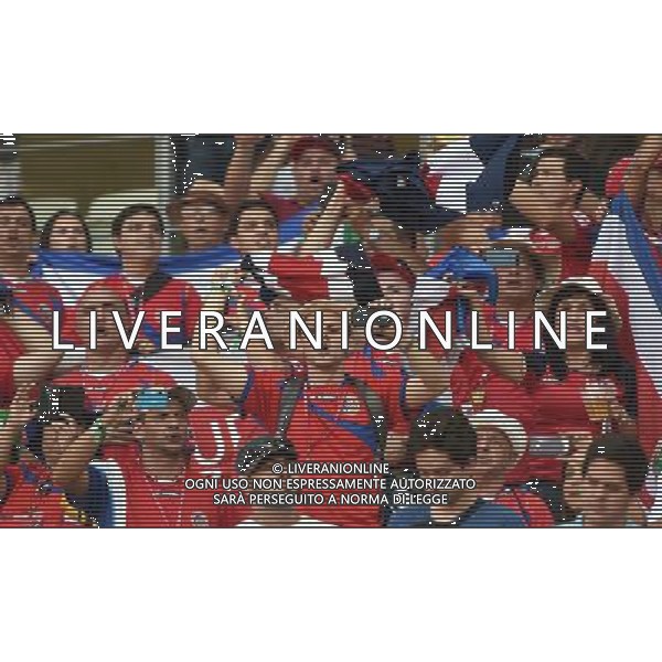 (140614) -- FORTALEZA, June 14, 2014 () -- Costa Rica\'s fans are seen before a Group D match between Uruguay and Costa Rica of 2014 FIFA World Cup in the Estadio Castelao Stadium in Fortaleza, Brazil, June 14, 2014. (/Guo Yong)(rh) AG ALDO LIVERANI SAS ONLY ITALY