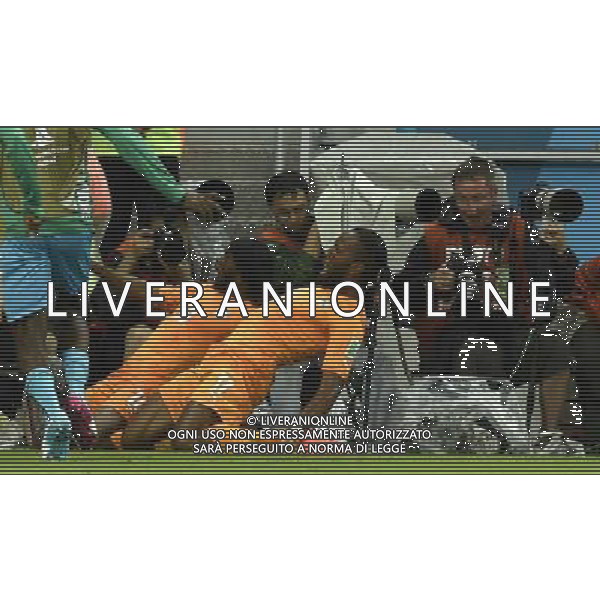 (140614) -- RECIFE, June 14, 2014 () -- Cote d\'Ivoire\'s Gervinho (L) celebrates for his goal with his teammate Didier Drogba during a Group C match between Cote d\'Ivoire and Japan of 2014 FIFA World Cup at the Arena Pernambuco Stadium in Recife, Brazil, June 14, 2014. Cote d\'Ivoire won 2-1 over Japan on Saturday. (/Yang Lei)(pcy) ©PHOTOSHOT/Agenzia Aldo Liverani sas - ITALY ONLY - EDITORIAL USE ONLY - Costa d\'Avorio Vs Giappone partita del Gruppo C della coppa del mondo 2014 FIFA World Cup Stadium Arena Pernambuco a Recife, in Brasile, 14 giugno 2014