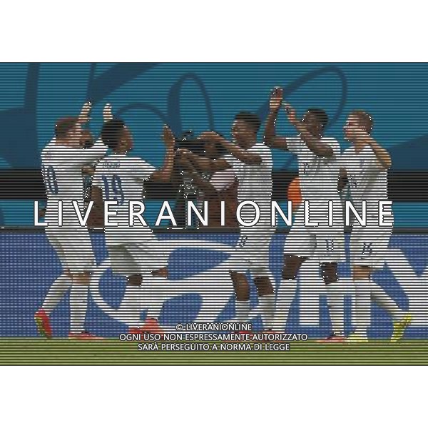 (140614) -- MANAUS, June 14, 2014 () -- England\'s Daniel Sturridge (3rd R) celebrates the goal during a Group D match between England and Italy of 2014 FIFA World Cup in the Arena Amazonia Stadium in Manaus, Brazil, June 14, 2014. (/Wang Lili)(rh) ©PHOTOSHOT/Agenzia Aldo Liverani sas - ITALY ONLY - EDITORIAL USE ONLY - Italia - Inghilterra partita del Gruppo D coppa del mondo 2014 FIFA World Cup Stadio all\'Arena Amazzonia a Manaus, Brasile, 14 giugno 2014
