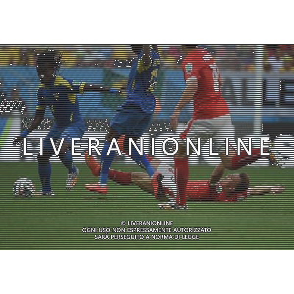 (140615) -- BRASILIA, June 15, 2014 () -- Switzerland\'s Xherdan Shaqiri falls down during a Group E match between Switzerland and Ecuador of 2014 FIFA World Cup at the Estadio Nacional Stadium in Brasilia, capital of Brazil, June 15, 2014. Switzerland won 2-1 over Ecuador on Sunday.(/Liu Dawei)(pcy) ©PHOTOSHOT/Agenzia Aldo Liverani sas - ITALY ONLY - EDITORIAL USE ONLY - SVIZZERA VS ECUADOR partita del Gruppo E Coppa del mondo Fifa allo Stadio nazionale di Brasilia, Brasile, 15 giugno 2014. Svizzera ha vinto per 2-1