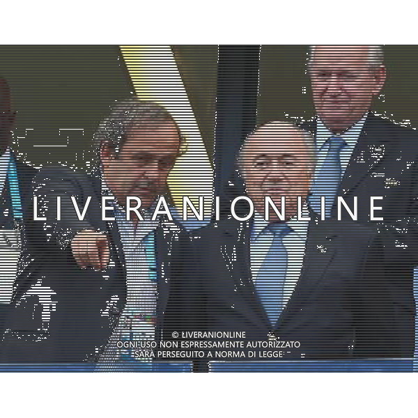 firo : 16.06.2014 Fu§ball, Fussball, WM 2014 Brasilien, Weltmeisterschaft 2014 Brasilien, Football World Championships Brazil 2014, 2014 FIFA WORLD CUP BRAZIL,Brasil,Bresil, Deutschland , Germany , GER - Portugal . UEFA president Michel Platini talks with FIFA president Sepp Blatter $worldrights Es gelten unsere AGB, einsehbar auf www.firosportphoto.de $ONLY FOR USE IN GERMANY !!! Photo : backpages copyright by firo sportphoto: Coesfelder Str.207 48249 DŸlmen www.firosportphoto.de / GES Sportphoto/ mail@firosportphoto.de (V o l k s b a n k B o c h u m - W i t t e n ) BLZ.: 430 601 29 Kt. Nr.: 341 117 100 Tel:Ê 02594 - 9916004 Fax:Ê02594 - 9916005 AG ALDO LIVERANI SAS ONLY ITALY