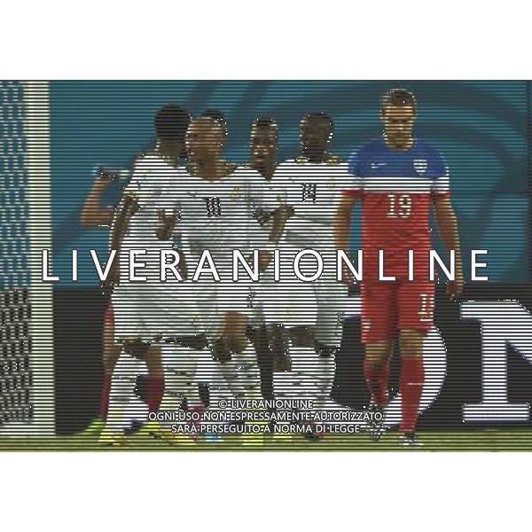 (140616) -- NATAL, June 16, 2014 () -- Ghana\'s players celebrate the goal during a Group G match between Ghana and U.S. of 2014 FIFA World Cup at the Estadio das Dunas Stadium in Natal, Brazil, June 16, 2014. (/Guo Yong)(rh) AG ALDO LIVERANI SAS ONLY ITALY