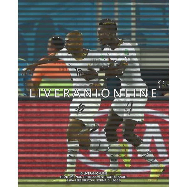(140616) -- NATAL, June 16, 2014 () -- Ghana\'s players celebrate the goal during a Group G match between Ghana and U.S. of 2014 FIFA World Cup at the Estadio das Dunas Stadium in Natal, Brazil, June 16, 2014. (/Guo Yong)(rh) AG ALDO LIVERANI SAS ONLY ITALY