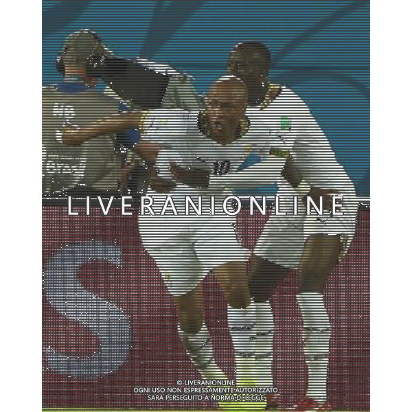 (140616) -- NATAL, June 16, 2014 () -- Ghana\'s Andre Ayew (L) celebrates for his goal during a Group G match between Ghana and U.S. of 2014 FIFA World Cup at the Estadio das Dunas Stadium in Natal, Brazil, June 16, 2014. U.S. won 2-1 over Ghana on Monday. (/Guo Yong)(pcy) AG ALDO LIVERANI SAS ONLY ITALY
