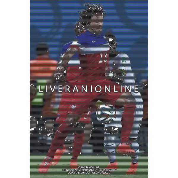 (140616) -- NATAL, June 16, 2014 () -- Jermaine Jones of U.S. vies for the ball during a Group G match between Ghana and U.S. of 2014 FIFA World Cup at the Estadio das Dunas Stadium in Natal, Brazil, June 16, 2014. (/Guo Yong)(rh) AG ALDO LIVERANI SAS ONLY ITALY