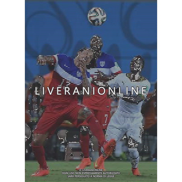 (140616) -- NATAL, June 16, 2014 () -- Ghana\'s Christian Atsu vies with Jermaine Jones of U.S. during a Group G match between Ghana and U.S. of 2014 FIFA World Cup at the Estadio das Dunas Stadium in Natal, Brazil, June 16, 2014. (/Guo Yong)(rh) AG ALDO LIVERANI SAS ONLY ITALY