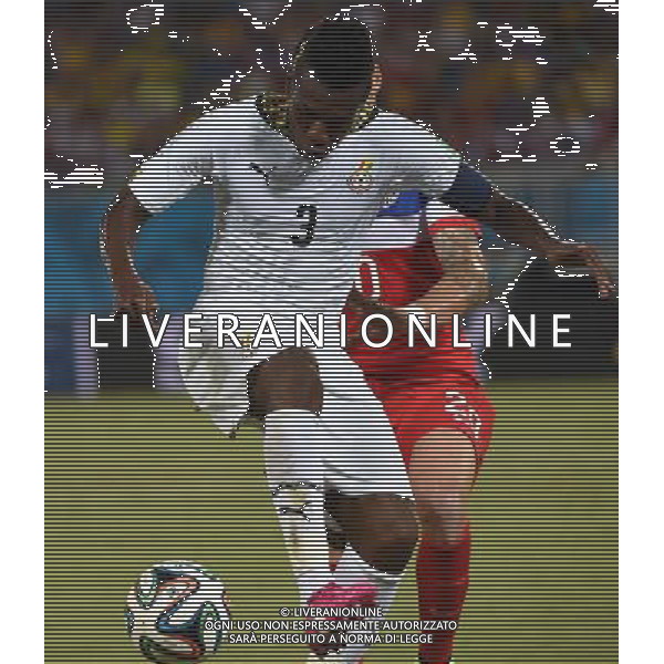 (140616) -- NATAL, June 16, 2014 () -- Ghana\'s Asamoah Gyan vies for the ball during a Group G match between Ghana and U.S. of 2014 FIFA World Cup at the Estadio das Dunas Stadium in Natal, Brazil, June 16, 2014. (/Guo Yong)(rh) AG ALDO LIVERANI SAS ONLY ITALY