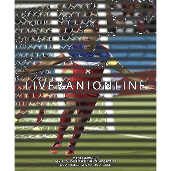 (140616) -- NATAL, June 16, 2014 () -- Clint Dempsey of U.S. celebrates for his goal during a Group G match between Ghana and U.S. of 2014 FIFA World Cup at the Estadio das Dunas Stadium in Natal, Brazil, June 16, 2014. (/Lui Siu Wai)(pcy) AG ALDO LIVERANI SAS ONLY ITALY