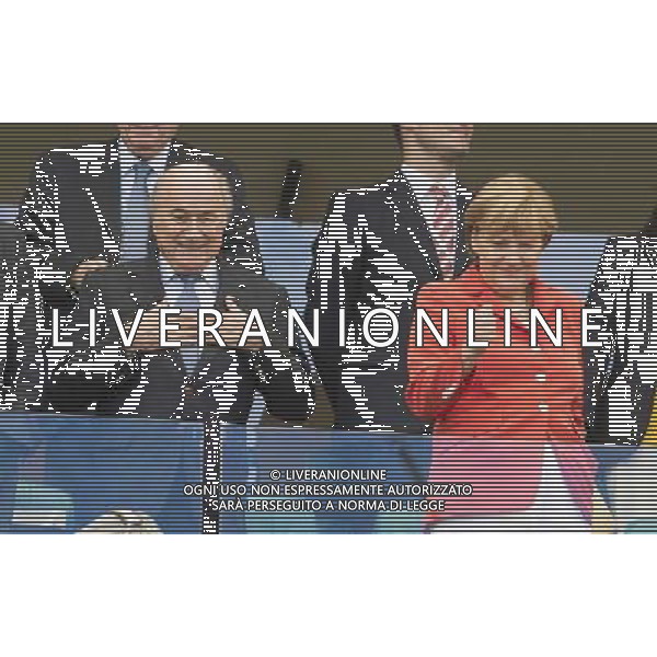 (140616) -- SALVADOR, June 16, 2014 () -- Chancellor of Germany Angela Merkel (R) and FIFA President Sepp Blatter (L) react while watching a Group G match between Germany and Portugal of 2014 FIFA World Cup at the Arena Fonte Nova Stadium in Salvador, Brazil, June 16, 2014. Germany won 4-0 over Portugal on Monday.(/Yang Lei)(rh) AG ALDO LIVERANI SAS ONLY ITALY