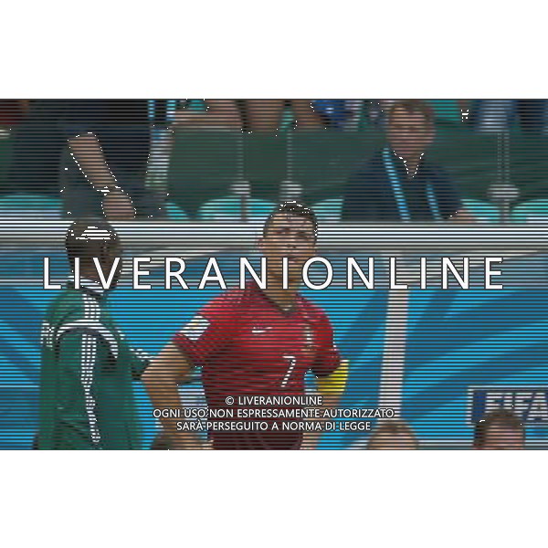 (140616) -- SALVADOR, June 16, 2014 () -- Portugal\'s Cristiano Ronaldo reacts during a Group G match between Germany and Portugal of 2014 FIFA World Cup at the Arena Fonte Nova Stadium in Salvador, Brazil, June 16, 2014. Germany won 4-0 over Portugal on Monday.(/Cao Can)(rh) AG ALDO LIVERANI SAS ONLY ITALY