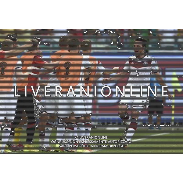 (140616) -- SALVADOR, June 16, 2014 () -- Germany\'s Mats Hummels celebrates with teammates after a goal during a Group G match between Germany and Portugal of 2014 FIFA World Cup at the Arena Fonte Nova Stadium in Salvador, Brazil, June 16, 2014. (/Yang Lei)(xzj) AG ALDO LIVERANI SAS ONLY ITALY