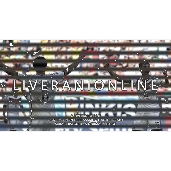 (140616) -- SALVADOR, June 16, 2014 () -- Germany\'s Thomas Muller (R) celebrates for his second goal during a Group G match between Germany and Portugal of 2014 FIFA World Cup at the Arena Fonte Nova Stadium in Salvador, Brazil, June 16, 2014. (/Qi Heng)(pcy) AG ALDO LIVERANI SAS ONLY ITALY