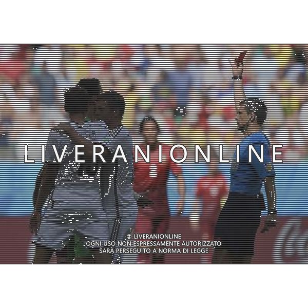 (140616) -- SALVADOR, June 16, 2014 () -- Serbia\'s referee Milorad Mazic (R) gives a red card to Portugal\'s Pepe during a Group G match between Germany and Portugal of 2014 FIFA World Cup at the Arena Fonte Nova Stadium in Salvador, Brazil, June 16, 2014. (/Qi Heng)(pcy) AG ALDO LIVERANI SAS ONLY ITALY