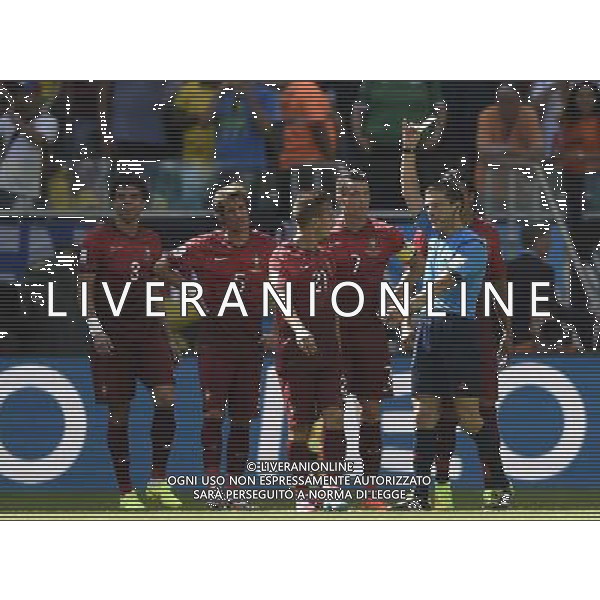(140616) -- SALVADOR, June 16, 2014 () -- Serbia\'s referee Milorad Mazic gives a yellow card to Portugal\'s Joao Pereira (3rd L) during a Group G match between Germany and Portugal of 2014 FIFA World Cup at the Arena Fonte Nova Stadium in Salvador, Brazil, June 16, 2014. (/Yang Lei)(xzj) AG ALDO LIVERANI SAS ONLY ITALY