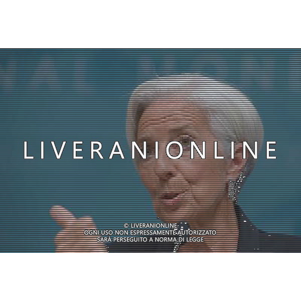 (140616) -- WASHINGTON D.C., June 16, 2014 () -- International Monetary Fund(IMF) Managing Director Christine Lagarde(R) speaks during a press conference at the IMF headquarters in Washington D.C., the United States, on June 16, 2014. The International Monetary Fund on Monday sharply lowered its U.S. economic growth forecasts for this year from the perviously predicted 2.8 percent to 2 percent due to a weak first quarter. (/Yin Bogu) AG ALDO LIVERANI SAS ONLY ITALY