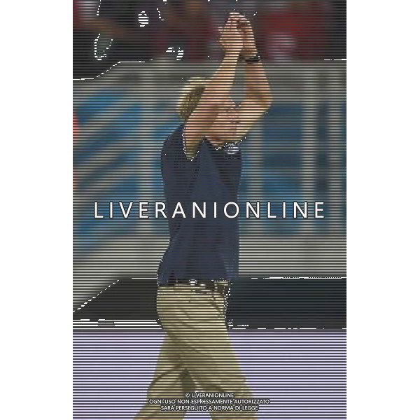 (140616) -- NATAL, June 16, 2014 () -- Coach of U.S. Jurgen Klinsmann celebrates for the victory after a Group G match between Ghana and U.S. of 2014 FIFA World Cup at the Estadio das Dunas Stadium in Natal, Brazil, June 16, 2014. U.S. won 2-1 over Ghana on Monday. (/Guo Yong)(pcy) AG ALDO LIVERANI SAS ONLY ITALY