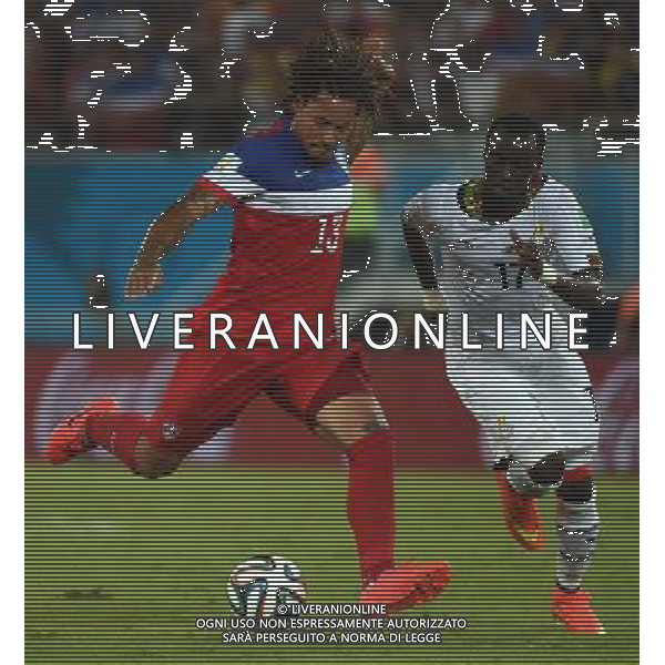 (140616) -- NATAL, June 16, 2014 () -- Ghana\'s Mohammed Rabiu vies with Jermaine Jones of U.S. during a Group G match between Ghana and U.S. of 2014 FIFA World Cup at the Estadio das Dunas Stadium in Natal, Brazil, June 16, 2014. (/Guo Yong)(rh) AG ALDO LIVERANI SAS ONLY ITALY