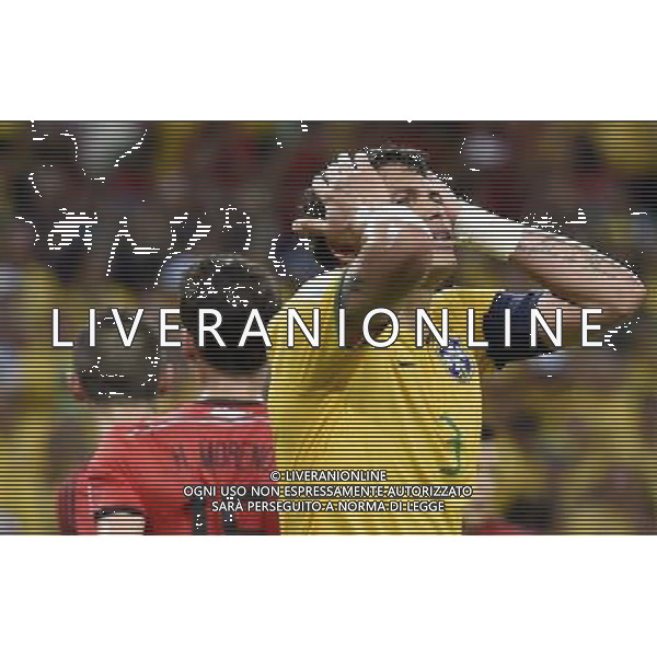 (140617) -- FORTALEZA, June 17, 2014 () -- Brazil\'s Thiago Silva (front) reacts during a Group A match between Brazil and Mexico of 2014 FIFA World Cup at the Estadio Castelao Stadium in Fortaleza, Brazil, June 17, 2014. The match concluded 0-0. (/Lui Siu Wai)(xzj) AG ALDO LIVERANI SAS ONLY ITALY