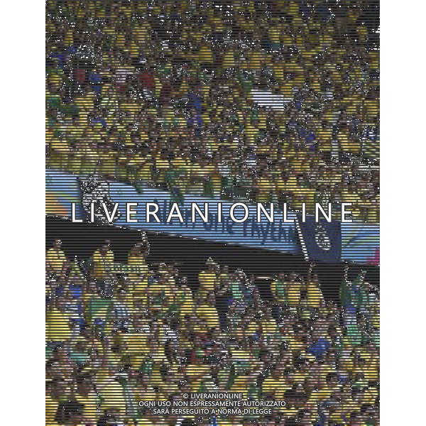 (140617) -- FORTALEZA, June 17, 2014 () -- Fans of team Brazil cheer prior to a Group A match between Brazil and Mexico of 2014 FIFA World Cup at the Estadio Castelao Stadium in Fortaleza, Brazil, June 17, 2014.(/Lui Siu Wai)(xzj) AG ALDO LIVERANI SAS ONLY ITALY