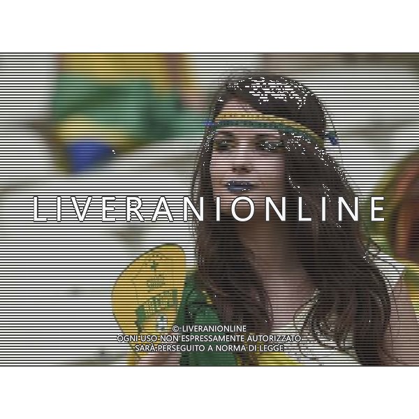 (140617) -- FORTALEZA, June 17, 2014 () -- A fan of team Brazil looks on prior to a Group A match between Brazil and Mexico of 2014 FIFA World Cup at the Estadio Castelao Stadium in Fortaleza, Brazil, June 17, 2014.(/Lui Siu Wai)(xzj) AG ALDO LIVERANI SAS ONLY ITALY