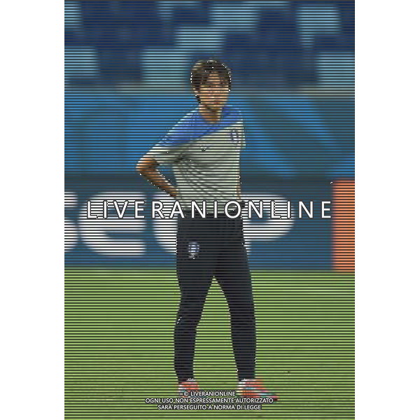 (140616) -- CUIABA, June 16, 2014 () -- Korea Republic\'s coach Myung-Bo Hong attends a training session of 2014 FIFA World Cup at the Arena Pantanal Stadium in Cuiaba, Brazil, June 16, 2014. (/Liu Dawei)(rh) AG ALDO LIVERANI SAS ONLY ITALY