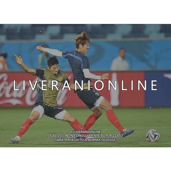 (140616) -- CUIABA, June 16, 2014 () -- Korea Republic\'s Kim Young-Kwon (R) attends a training session of 2014 FIFA World Cup at the Arena Pantanal Stadium in Cuiaba, Brazil, June 16, 2014. (/Liu Dawei)(rh) AG ALDO LIVERANI SAS ONLY ITALY