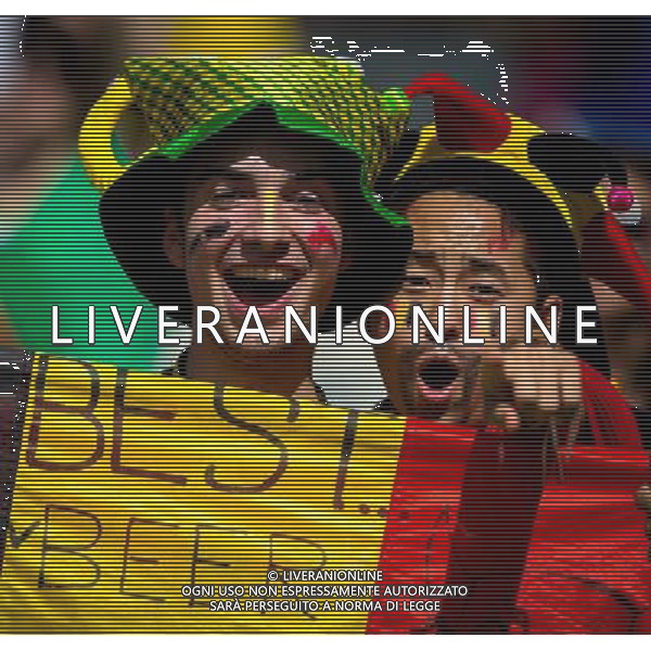(140617) -- BELO HORIZONTE, June 17, 2014 () -- Fans of Belgium cheer prior to a Group H match between Belgium and Algeria of 2014 FIFA World Cup at the Estadio Mineirao Stadium in Belo Horizonte, Brazil, June 17, 2014.(/Liu Bin)(xzj) AG ALDO LIVERANI SAS ONLY ITALY