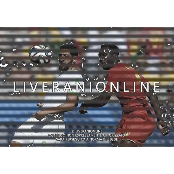 (140617) -- BELO HORIZONTE, June 17, 2014 () -- Algeria\'s Rafik Halliche (L) vies for the ball during a Group H match between Belgium and Algeria of 2014 FIFA World Cup at the Estadio Mineirao Stadium in Belo Horizonte, Brazil, June 17, 2014.(/Qi Heng)(rh) AG ALDO LIVERANI SAS ONLY ITALY
