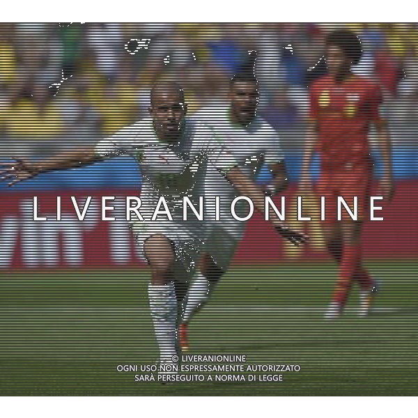 (140617) -- BELO HORIZONTE, June 17, 2014 () -- Algeria\'s Sofiane Feghouli celebrates a penalty goal during a Group H match between Belgium and Algeria of 2014 FIFA World Cup at the Estadio Mineirao Stadium in Belo Horizonte, Brazil, June 17, 2014.(/Qi Heng)(rh) AG ALDO LIVERANI SAS ONLY ITALY