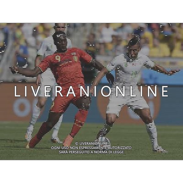 (140617) -- BELO HORIZONTE, June 17, 2014 () -- Belgium\'s Romelu Lukaku (L) vies with Algeria\'s Saphir Taider (R) during a Group H match between Belgium and Algeria of 2014 FIFA World Cup at the Estadio Mineirao Stadium in Belo Horizonte, Brazil, June 17, 2014.(/Qi Heng)(rh) AG ALDO LIVERANI SAS ONLY ITALY