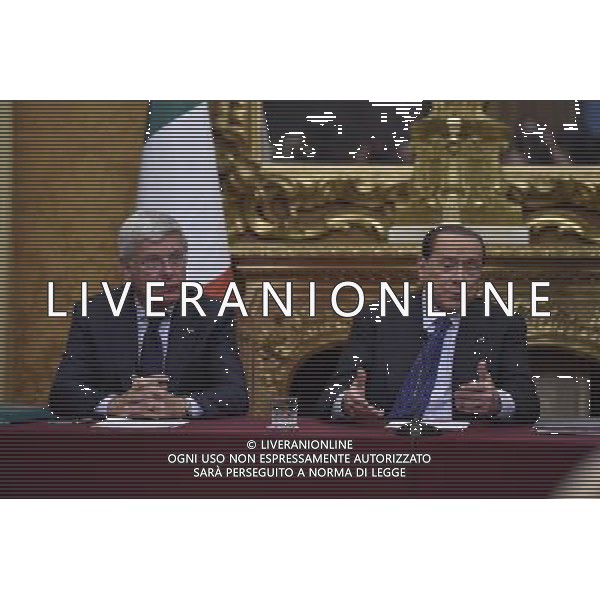 Conferenza Stampa di Silvio Berlusconi sul Presidenzialismo a Roma 18 giugno 2014 nella foto con paolo romani ©corradetti/Agenzia Aldo Liverani sas