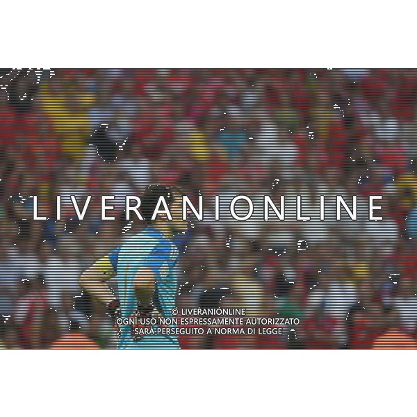 (140618) -- RIO DE JANEIRO, June 18, 2014 () -- Spain\'s goalkeeper Iker Casillas reacts during Group B match between Spain and Chile of 2014 FIFA World Cup at the Estadio do Maracana Stadium in Rio de Janeiro, Brazil, June 18, 2014.(/Wang Yuguo)(pcy) ©PHOTOSHOT/Agenzia Aldo Liverani sas - ITALY ONLY - EDITORIAL USE ONLY - Spagna Vs Cile partita del Gruppo B Coppa del Mondo 2014 FIFA a Estadio do Stadio Maracana\' di Rio de Janeiro, in Brasile, 18 Giugno 2014 il Cile ha vinto per 2-0 contro la Spagna