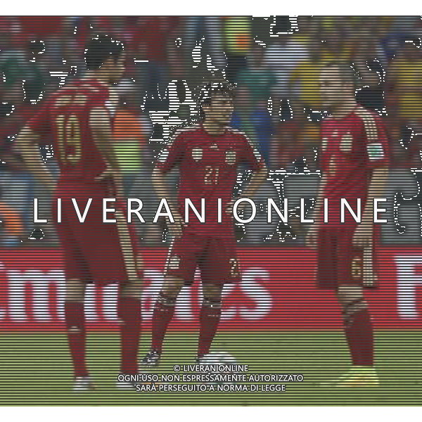(140618) -- RIO DE JANEIRO, June 18, 2014 () -- Spain\'s players react during a Group B match between Spain and Chile of 2014 FIFA World Cup at the Estadio do Maracana Stadium in Rio de Janeiro, Brazil, June 18, 2014.(/Wang Lili)(rh) ©PHOTOSHOT/Agenzia Aldo Liverani sas - ITALY ONLY - EDITORIAL USE ONLY - Spagna Vs Cile partita del Gruppo B Coppa del Mondo 2014 FIFA a Estadio do Stadio Maracana\' di Rio de Janeiro, in Brasile, 18 Giugno 2014 il Cile ha vinto per 2-0 contro la Spagna