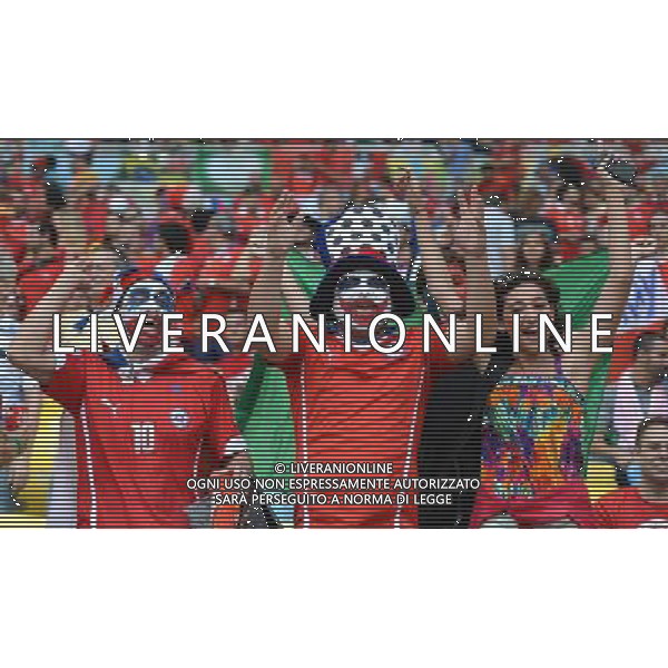 (140618) -- RIO DE JANEIRO, June 18, 2014 () -- Chile\'s fans cheer before a Group B match between Spain and Chile of 2014 FIFA World Cup at the Estadio do Maracana Stadium in Rio de Janeiro, Brazil, June 18, 2014.(/Wang Yuguo)(rh) ©PHOTOSHOT/Agenzia Aldo Liverani sas - ITALY ONLY - EDITORIAL USE ONLY - Spagna Vs Cile partita del Gruppo B Coppa del Mondo 2014 FIFA a Estadio do Stadio Maracana\' di Rio de Janeiro, in Brasile, 18 Giugno 2014 il Cile ha vinto per 2-0 contro la Spagna