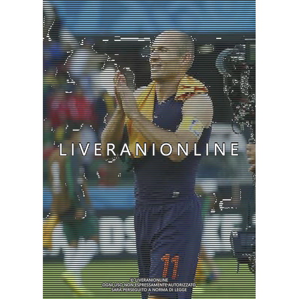 (140618) -- PORTO ALEGRE, June 18, 2014 () -- Netherlands\'s Arjen Robben celebrates the victory after a Group B match between Australia and Netherlands of 2014 FIFA World Cup at the Estadio Beira-Rio Stadium in Porto Alegre, Brazil, June 18, 2014. Nehterlands won 3-2 over Australia on Wednesday.(/Chen Jianli)(rh) ©PHOTOSHOT/Agenzia Aldo Liverani sas - ITALY ONLY - EDITORIAL USE ONLY - Australia v Olanda partita del Gruppo B Coppa del Mondo FIFA 2014 Estadio Beira -Rio Stadium di Porto Alegre, in Brasile, 18 Giugno 2014. Olanda ha vinto per 3-2 contro l\'Australia