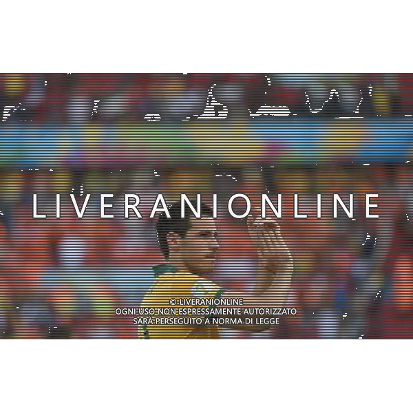 (140618) -- PORTO ALEGRE, June 18, 2014 () -- Australia\'s Ryan McGowan greet fans after a Group B match between Australia and Netherlands of 2014 FIFA World Cup at the Estadio Beira-Rio Stadium in Porto Alegre, Brazil, June 18, 2014. Nehterlands won 3-2 over Australia on Wednesday.(/Li Ga)(rh) ©PHOTOSHOT/Agenzia Aldo Liverani sas - ITALY ONLY - EDITORIAL USE ONLY - Australia v Olanda partita del Gruppo B Coppa del Mondo FIFA 2014 Estadio Beira -Rio Stadium di Porto Alegre, in Brasile, 18 Giugno 2014. Olanda ha vinto per 3-2 contro l\'Australia